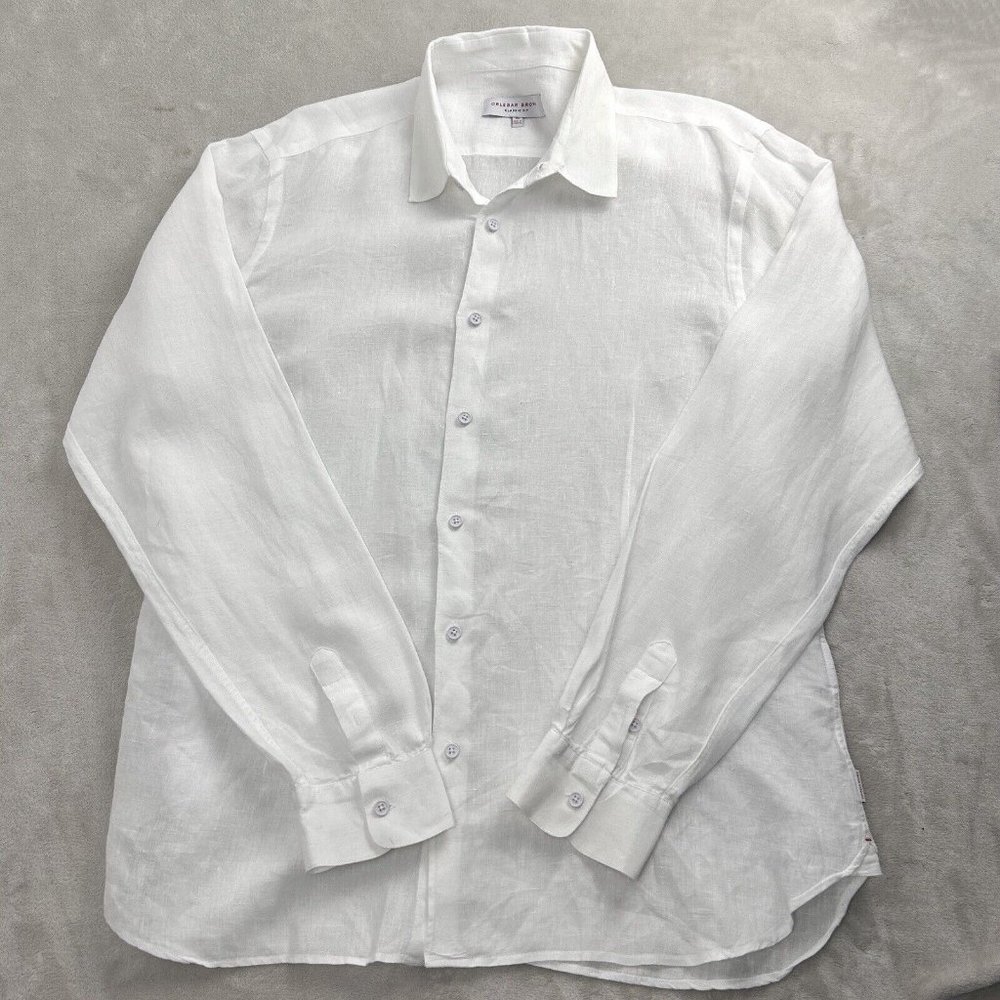 Orlebar Brown Shirt Mens XXL 100% Linen Classic Fit White Long Sleeve Button Up